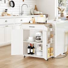 Aquisha 33.8" Rolling Kitchen Island with Power Outlet