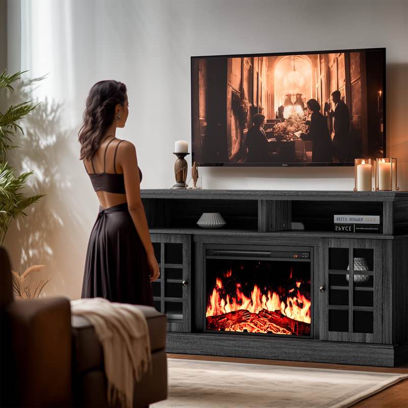Anias TV Stand For TVs Up To 70" With Electric Fireplace Included