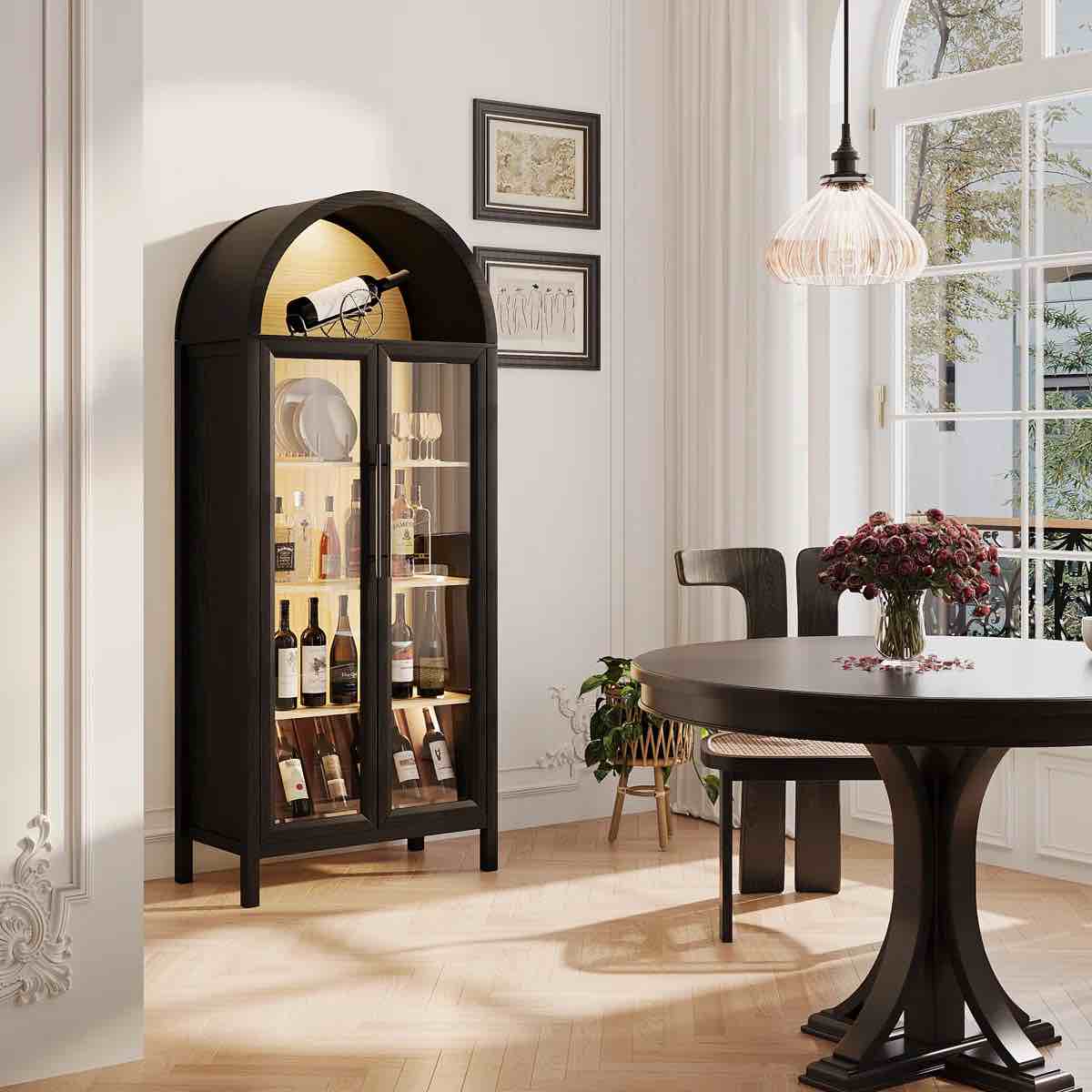 68" tall arched storage display cabinet
