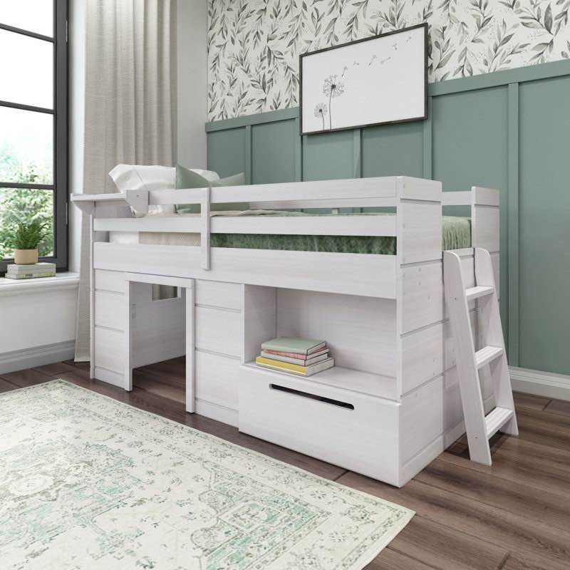 Purdy Hill Twin Solid Wood Low Loft Bed with Shelves by Harriet Bee