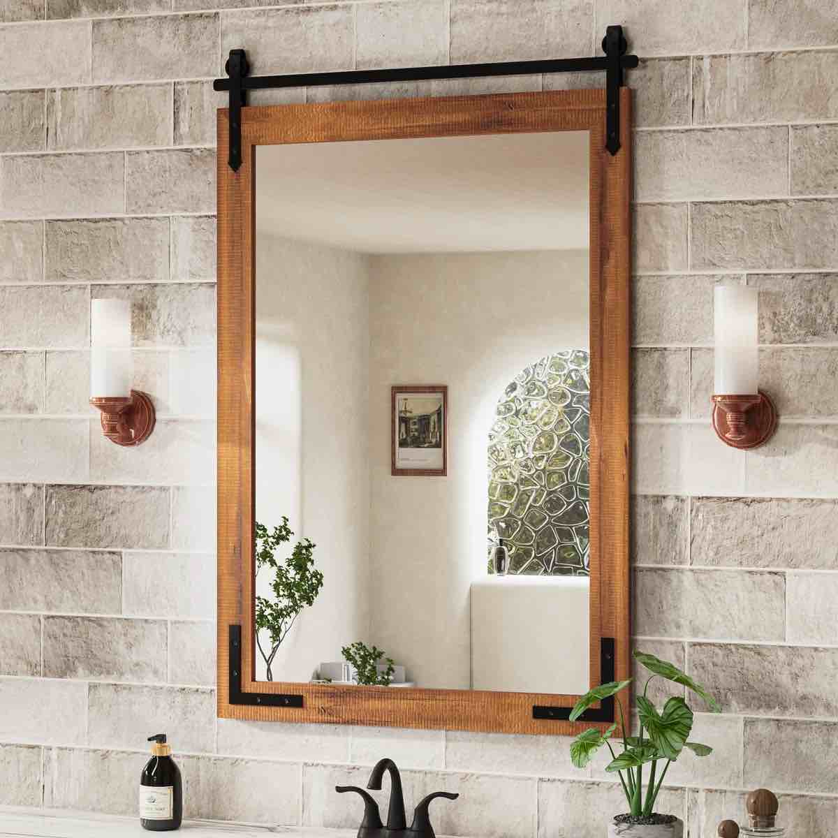 Brunilda Rustic Farmhouse Solid Wood Frame Accent Mirror Decorative Mirror