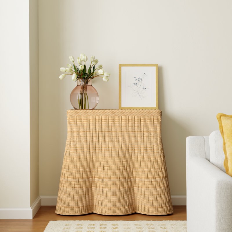 Cabo 36" Scalloped Rattan Console Table