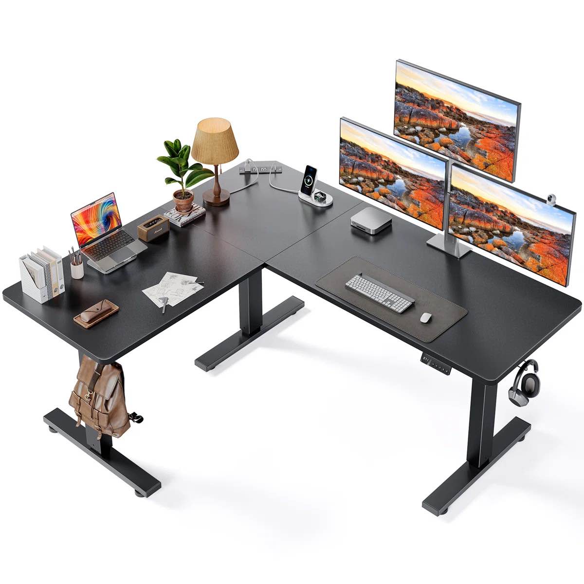 L-shaped Standing Desk - Adjustable Height Electric Desk With Memory Controller