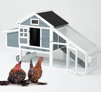 Outdoor Wooden Large Grey Chicken Coop Poultry Pet With Nest Box, Hen House Cage Hutch