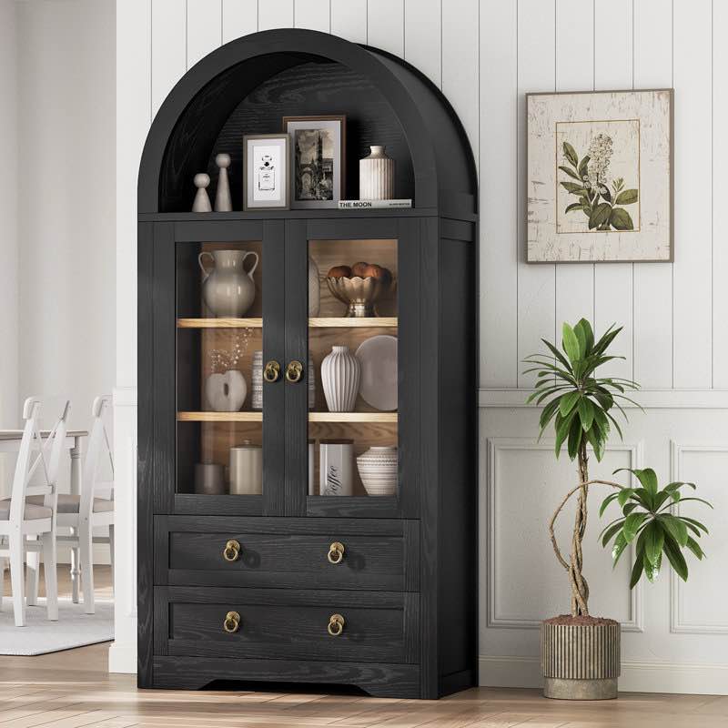 Caspian Modern Design 70.9"Storage Bookcase,Arched Cabinet With Glass Doors 