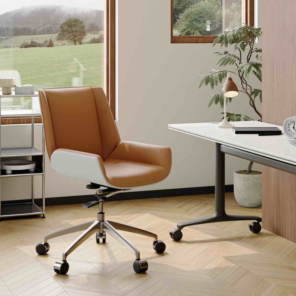 Leather Upholstered Gaming Home Office Chair with Wooden back 