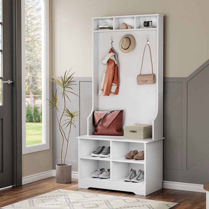 Botho 26.4'' W Hall Tree with Bench and Adjustable Shoe Storage 