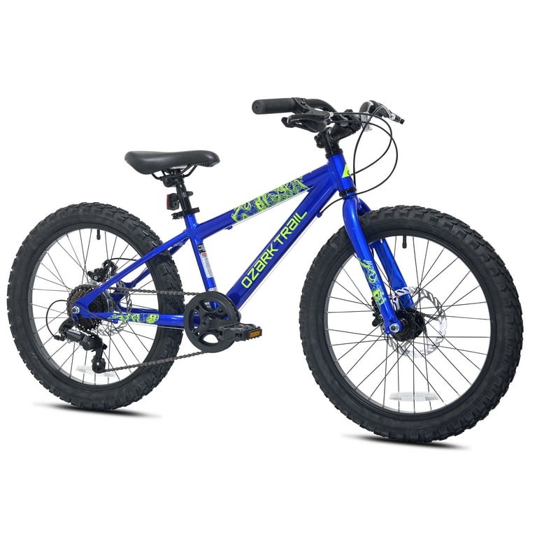 20" Ozark Trail Mountain Bicycle, 7 Speed, Fits Riders 3'11"-4'4", Blue, Teen, Unisex