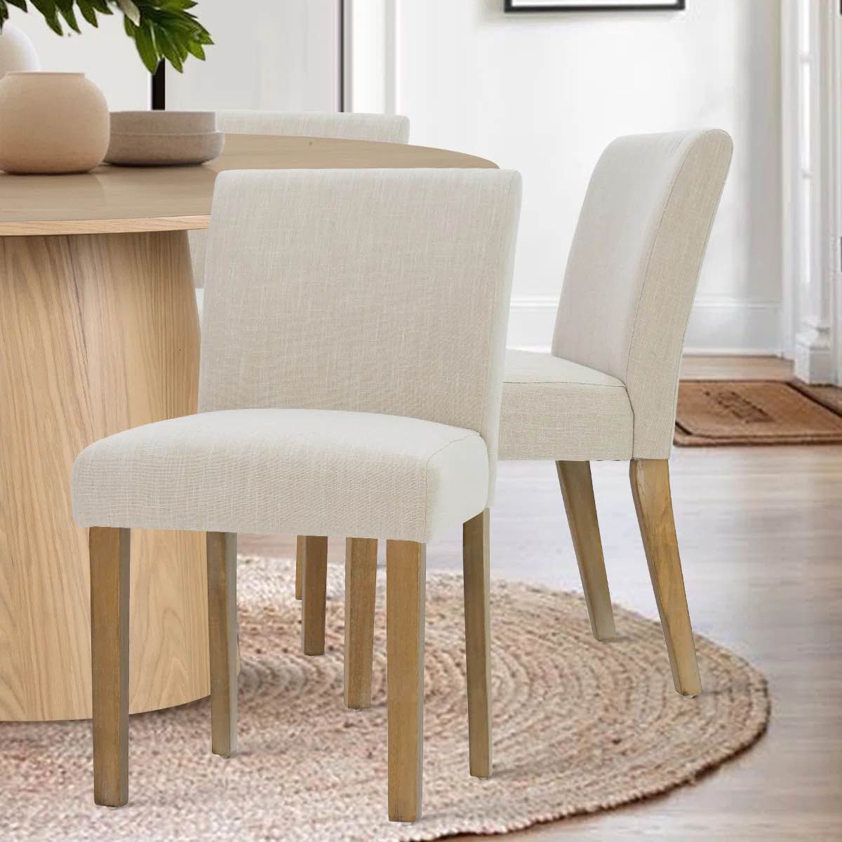 18.5'' Seat Height Linen Upholstered Solid Wood Dining Chair 