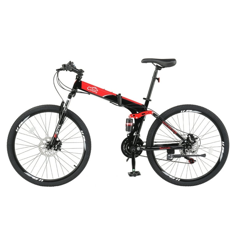 GoDecor 26" Folding Mountain Bike, for Men and Women Exercise Fitness, 21-Speed, Black&Red