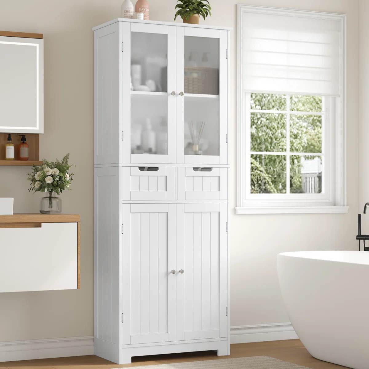 Hunsberger 23.6''W x 67''H x 11.4''D Linen Cabinet with 2 Drawers 