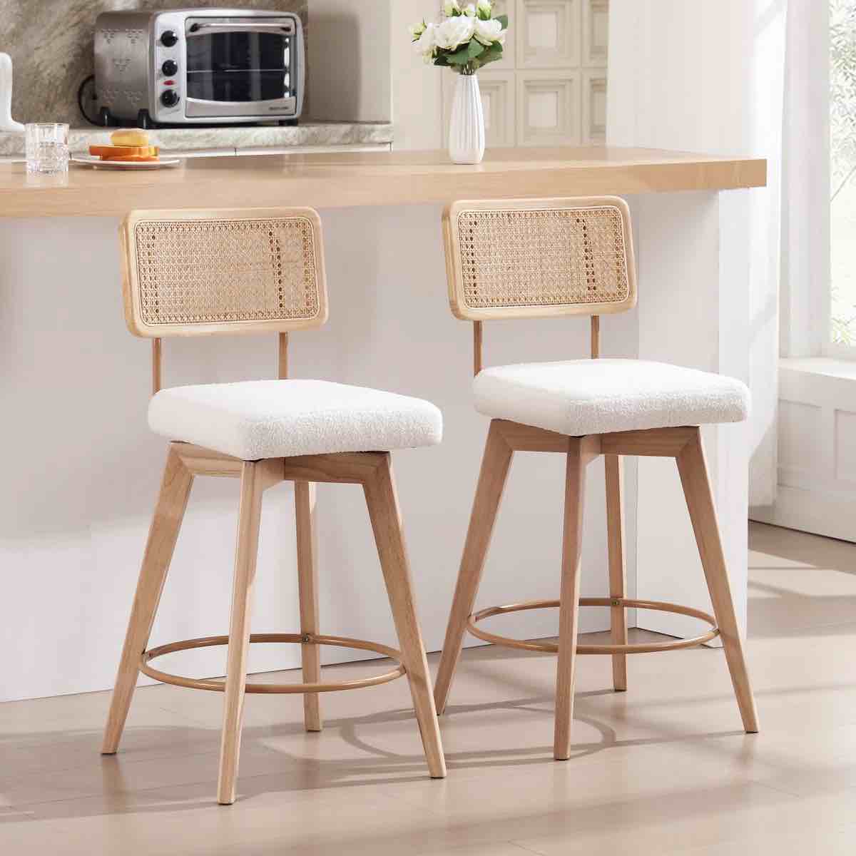 Uniondale Swivel Upholstered 26.2'' Counter Stool With Rattan Cane Back