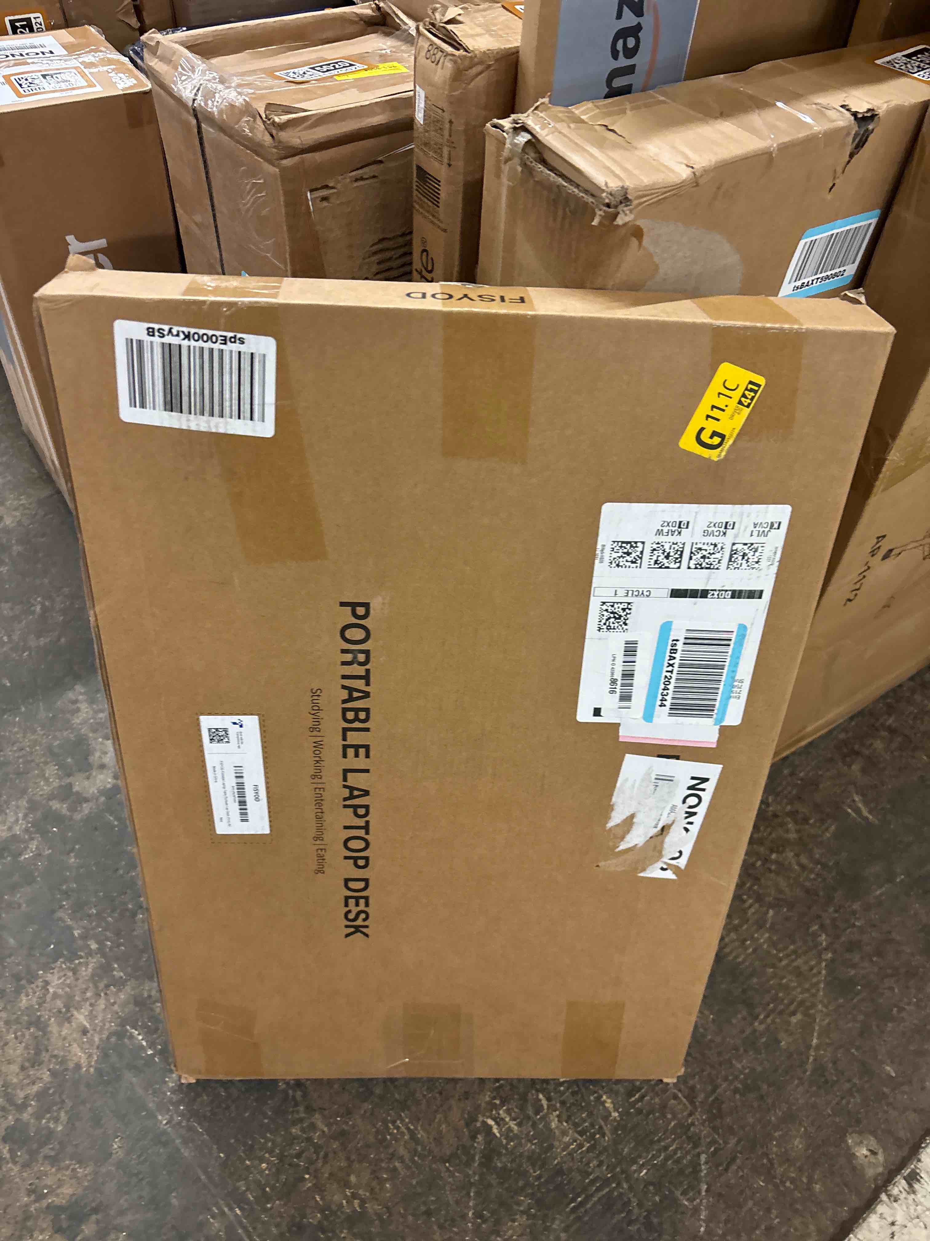 Condition photo showing New/Like New for Foldable Laptop Table, Portable Lap Desk Bed Table Tray, Laptop Stand with Cup Holder & Tablet Slot & Lifting Handle for Working Writing Drawing & Eating (Pink)