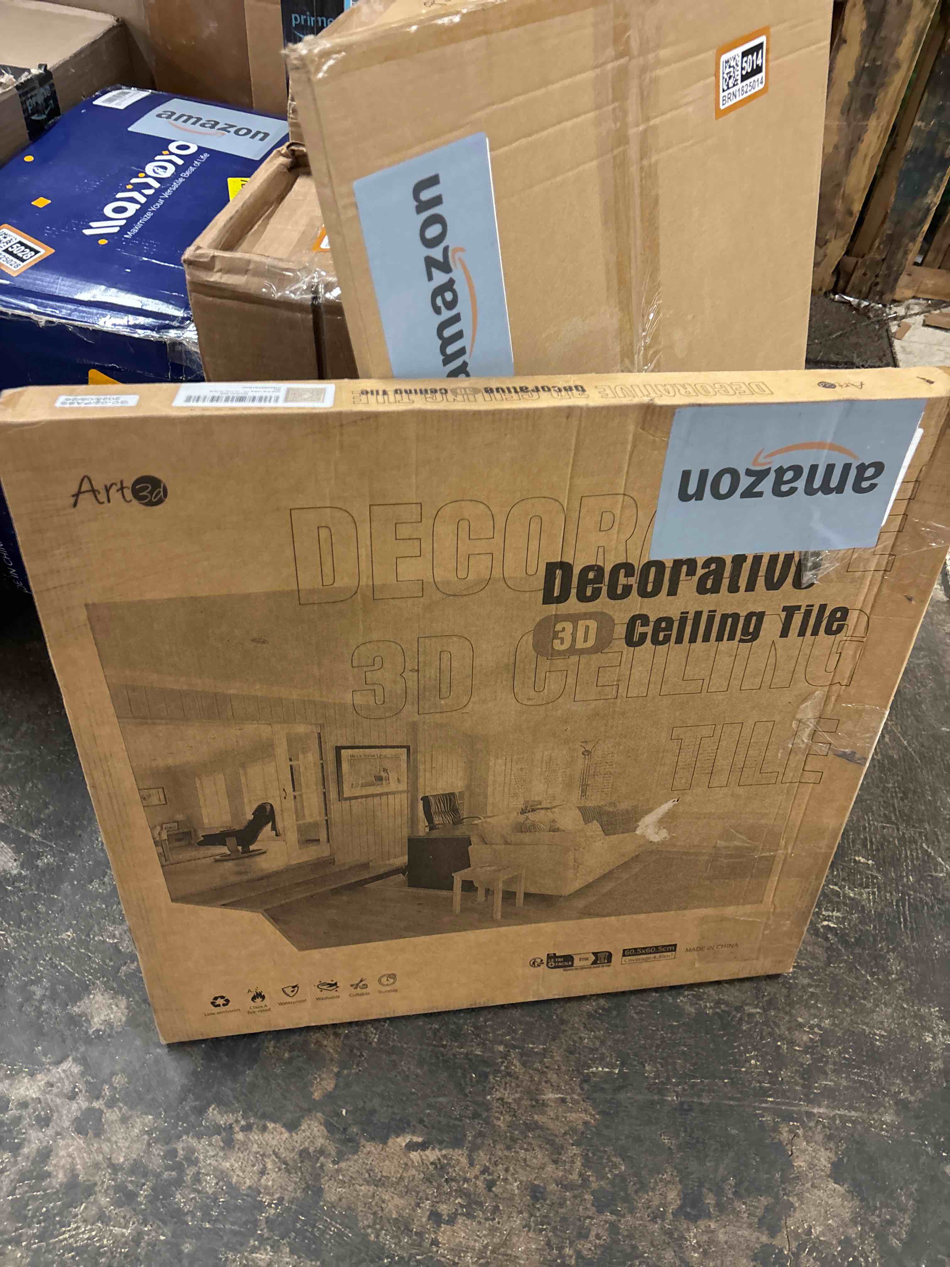 Condition photo showing New/Like New for Art3d Drop Ceiling Tiles, Glue up Ceiling Tiles, 2'x2' Plastic Sheet in Antique Gold (12-Pack, 48 Sq.ft) 24"x24" Antique Gold 12