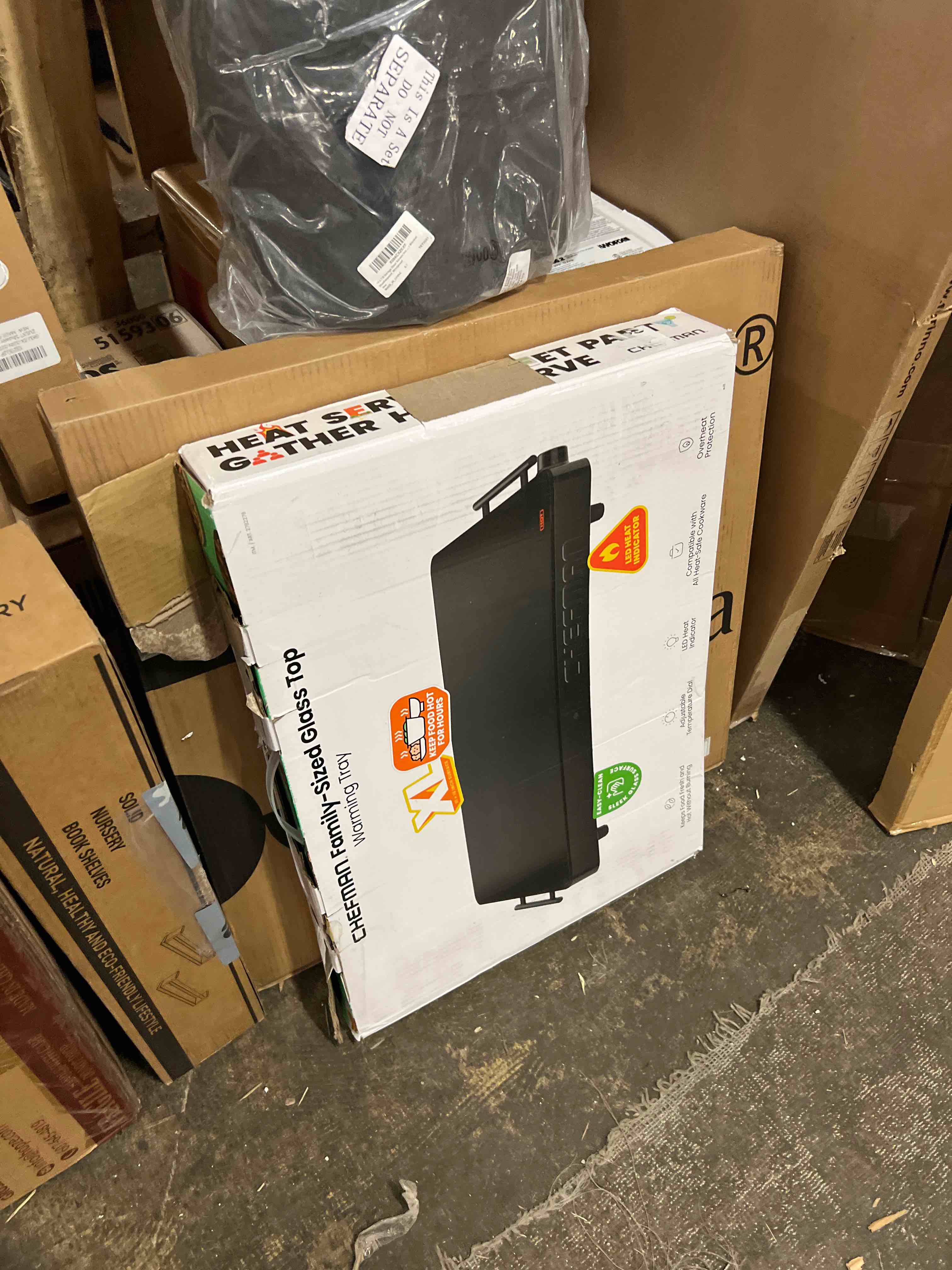 Condition photo showing New/Like New for Chefman Electric Warming Tray with Adjustable Temperature Control, Perfect For Buffets, Restaurants, Parties, Events, and Home Dinners, Large 21'' x 16'' Glass-Top Surface Keeps Food Hot - Black Stainless Black Large - 21" x 16"