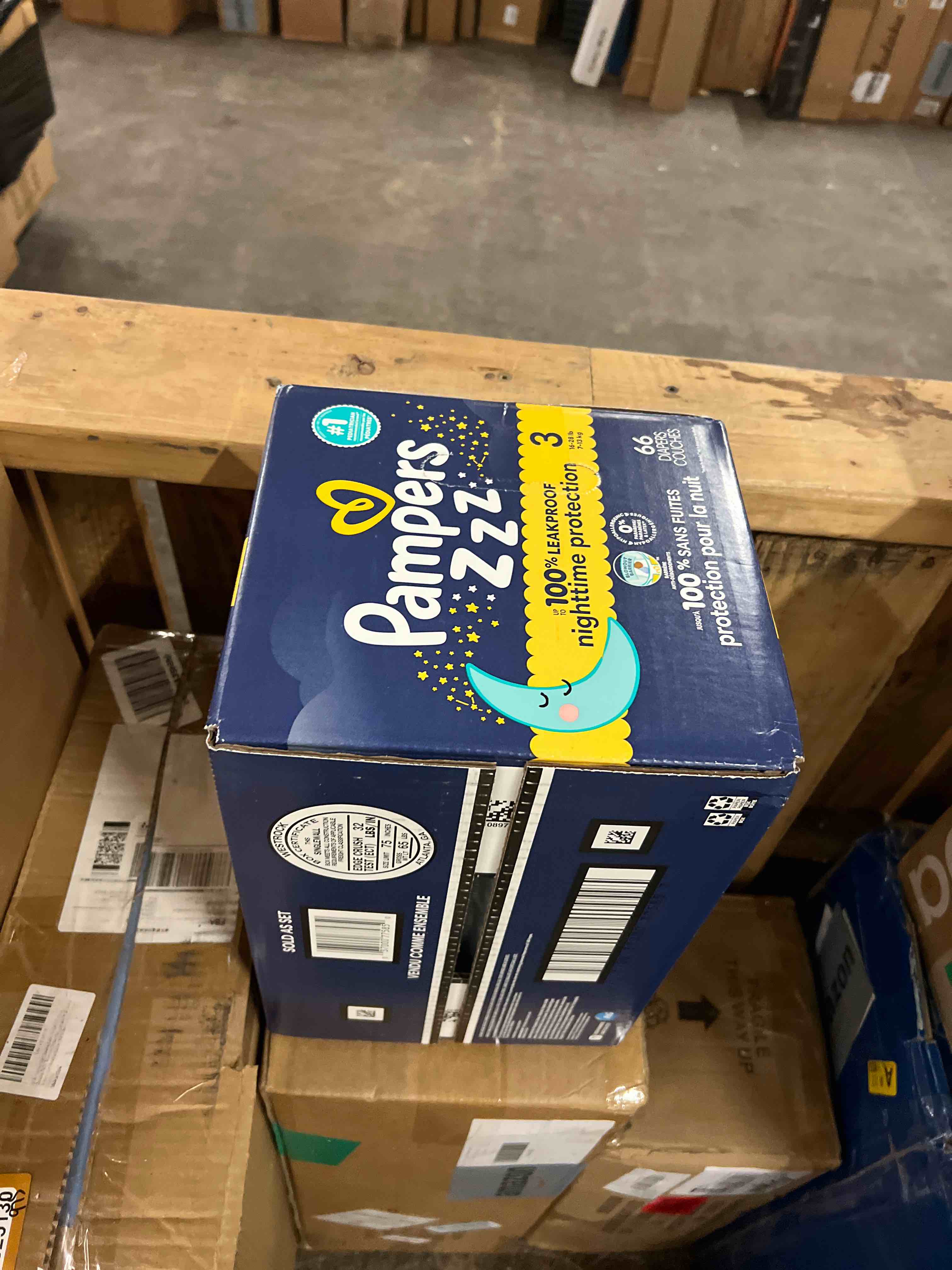 Condition photo showing New/Like New for Pampers ZZZ Overnight Diapers, Size 3 (16-28 lbs), 66 Count, Nighttime Protection Disposable Baby Diaper, Night Time Leak and Skin Protection Size 3 66