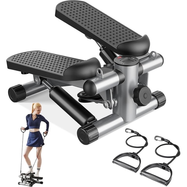 Mini Stepper with Resistance Bands, Portable Full Body Workout Stepper Machine Adjustable Foot Stepper for Fitness