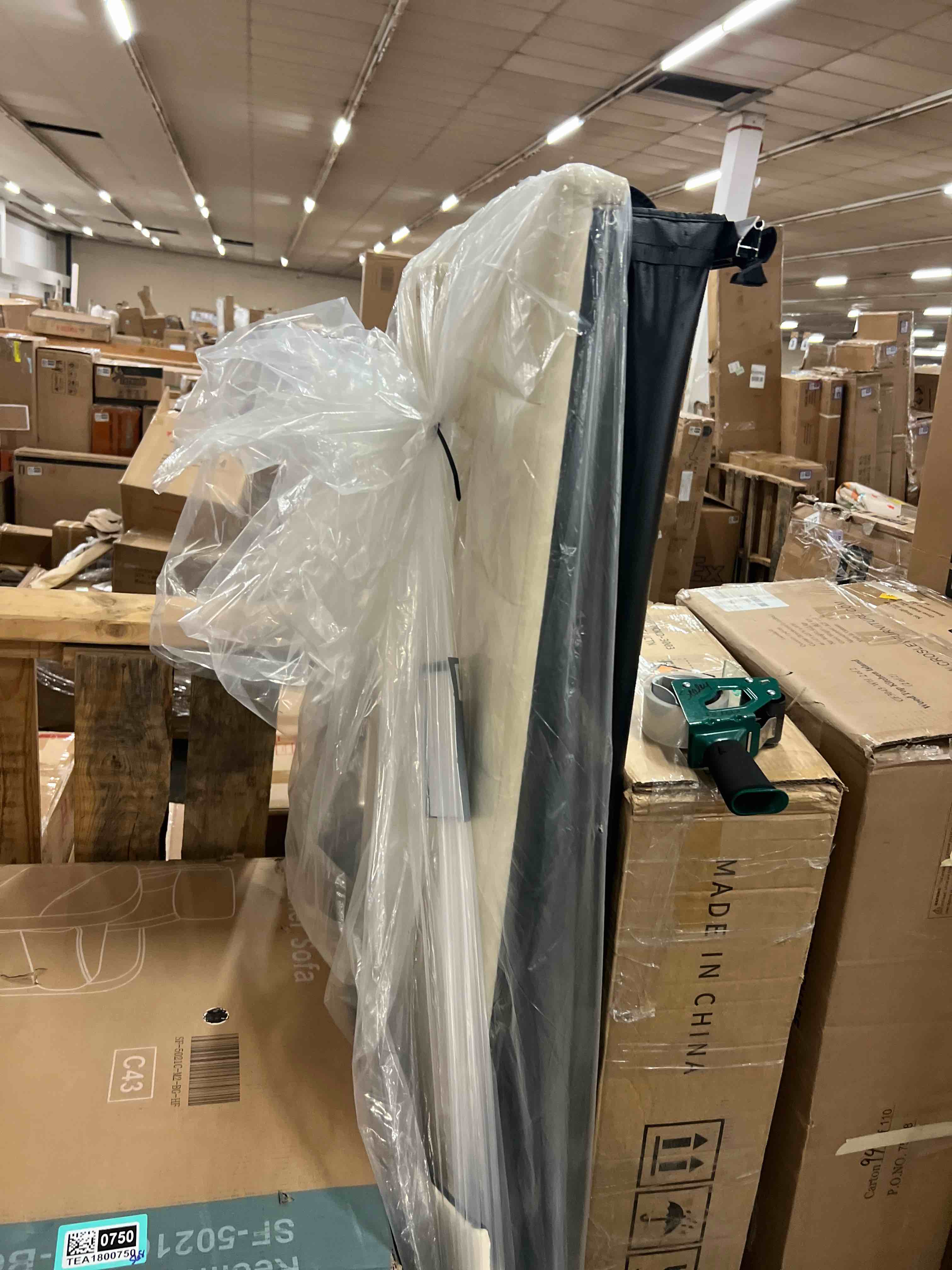 Condition photo showing Good Condition for yaheetech full bed frame upholstered platform bed with fabric headboard, wing edge design/non-slip and noise-free/wooden slats support/no box spring needed/easy assembly, beige full bed