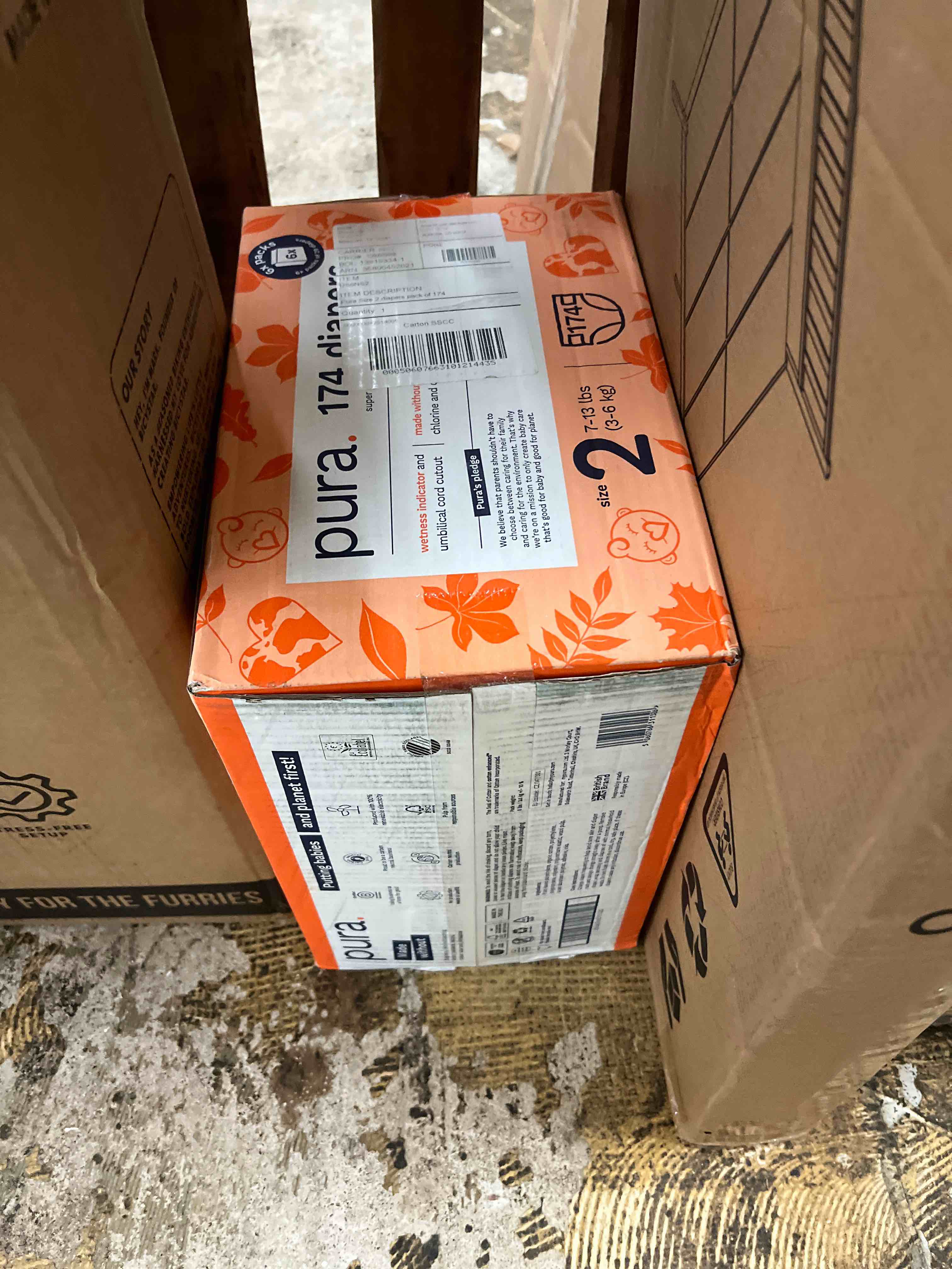 Condition photo showing New/Like New for pura hypoallergenic diapers size 2 (7-13 lbs) monthly pack, totally chlorine free, wetness indicator, suitable for sensitive skin, soft organic cotton comfort, overnight, 6 packs of 29 (174 diapers) size 2 (174 diapers)