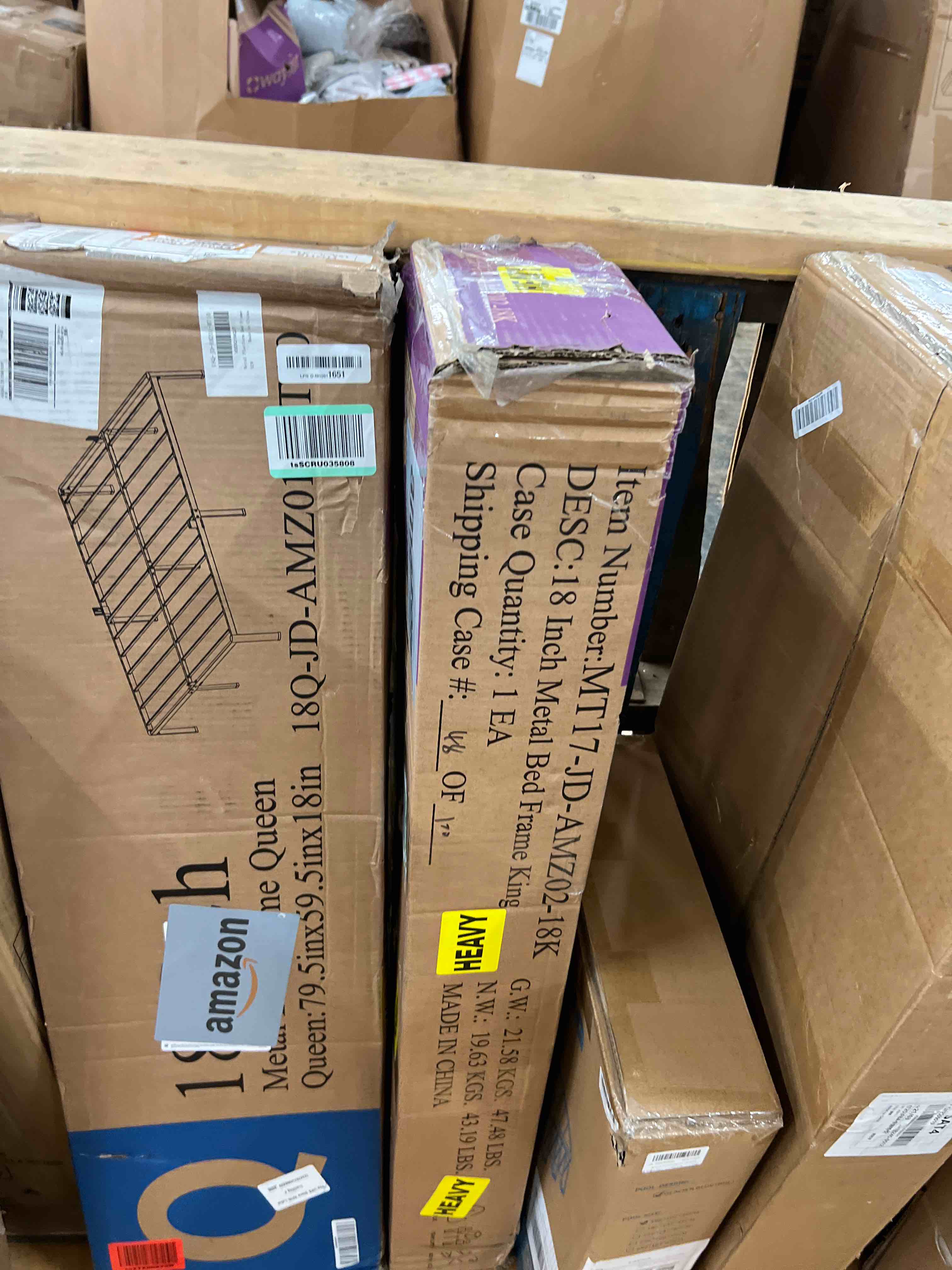 Condition photo showing New/Like New for maf 18 inch king size bed frame with round corner legs mattress slide stopper no box spring needed heavy duty metal platform bed frames, 3000 lbs steel slats support