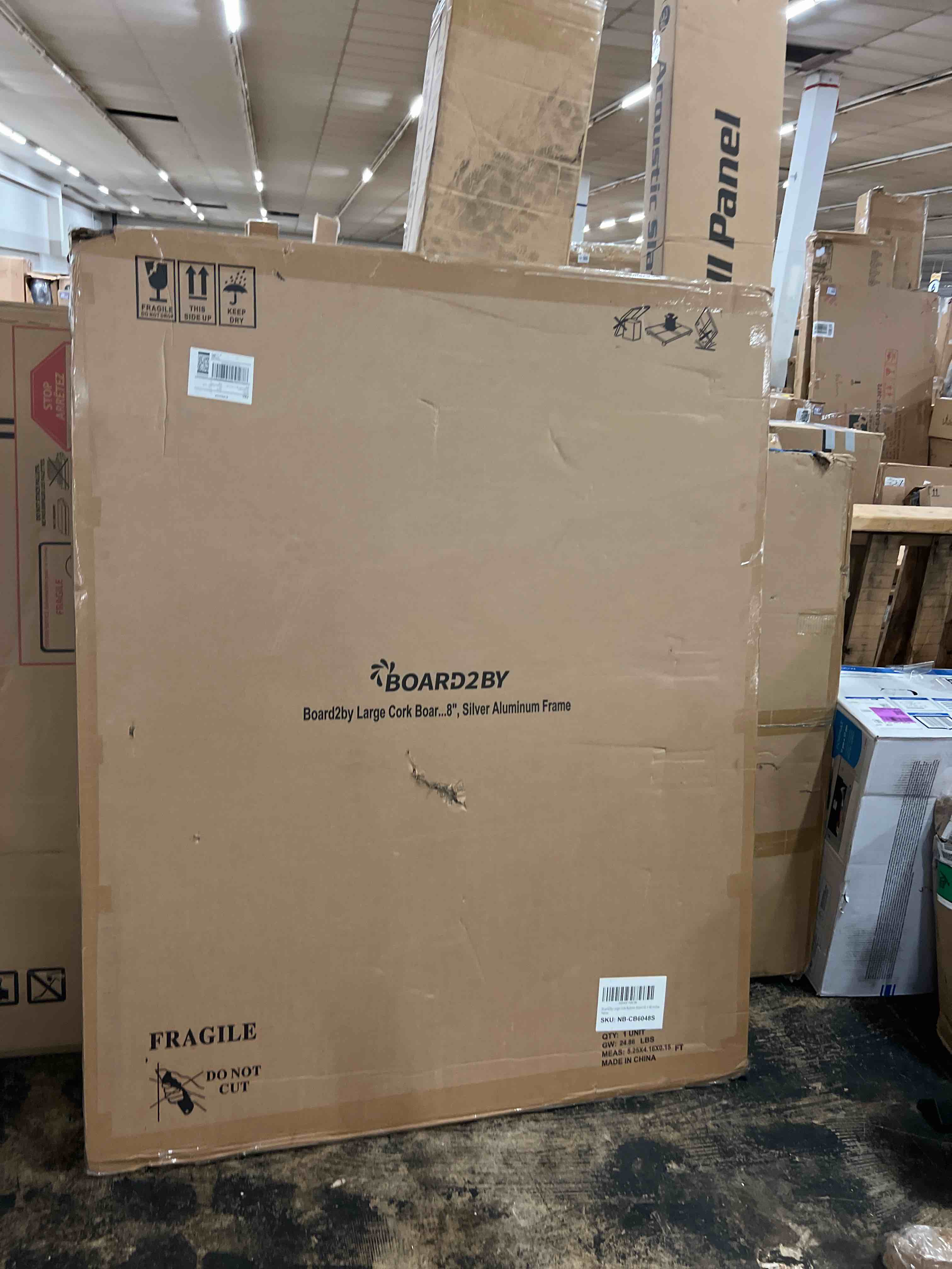 Condition photo showing New/Like New for board2by large cork bulletin board 60" x 48", silver aluminum framed corkboard for wall, wall mounted notice pin board with push pins for school, home & office - 5' x 4' corkboard