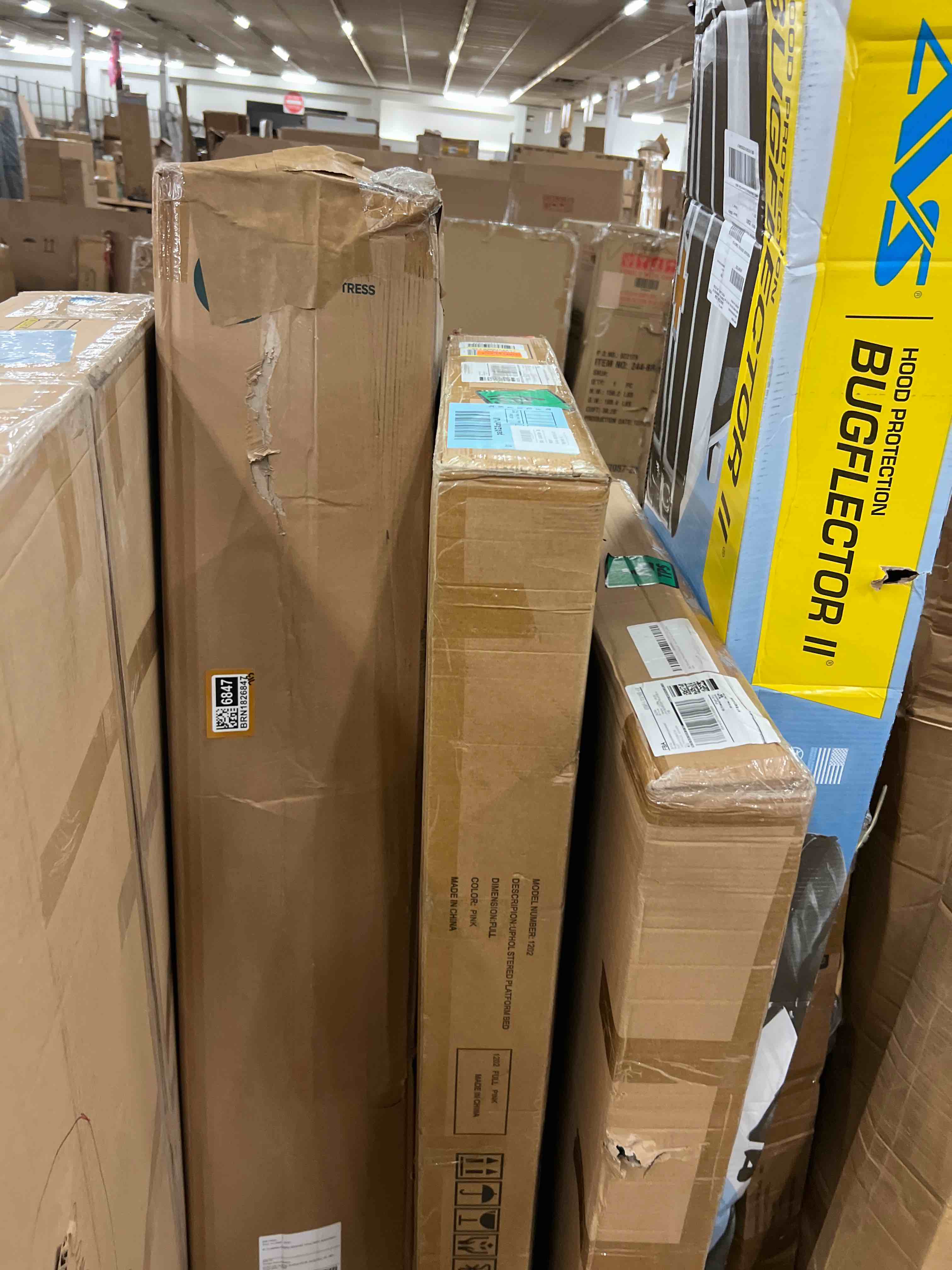 Condition photo showing New/Like New for idealhouse full size bed frame, velvet upholstered platform bed with adjustable vertical channel tufted headboard, no box spring needed, easy assembly, pink