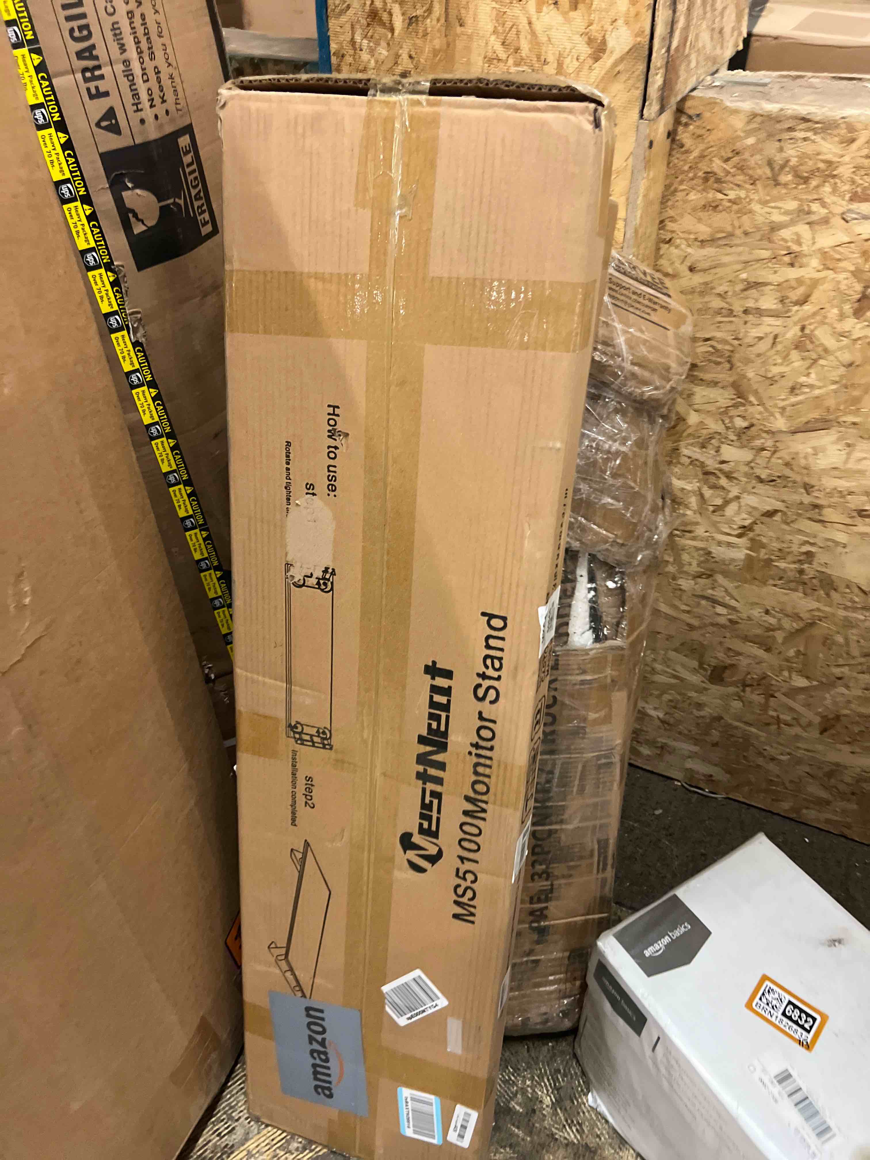 Condition photo showing New/Like New for dual monitor stand riser, 39 inch large wood monitor stands for 2 monitors, desk monitor riser for computer/laptop/printer/tv, stand riser up to 220 lbs black walnut 39.4in