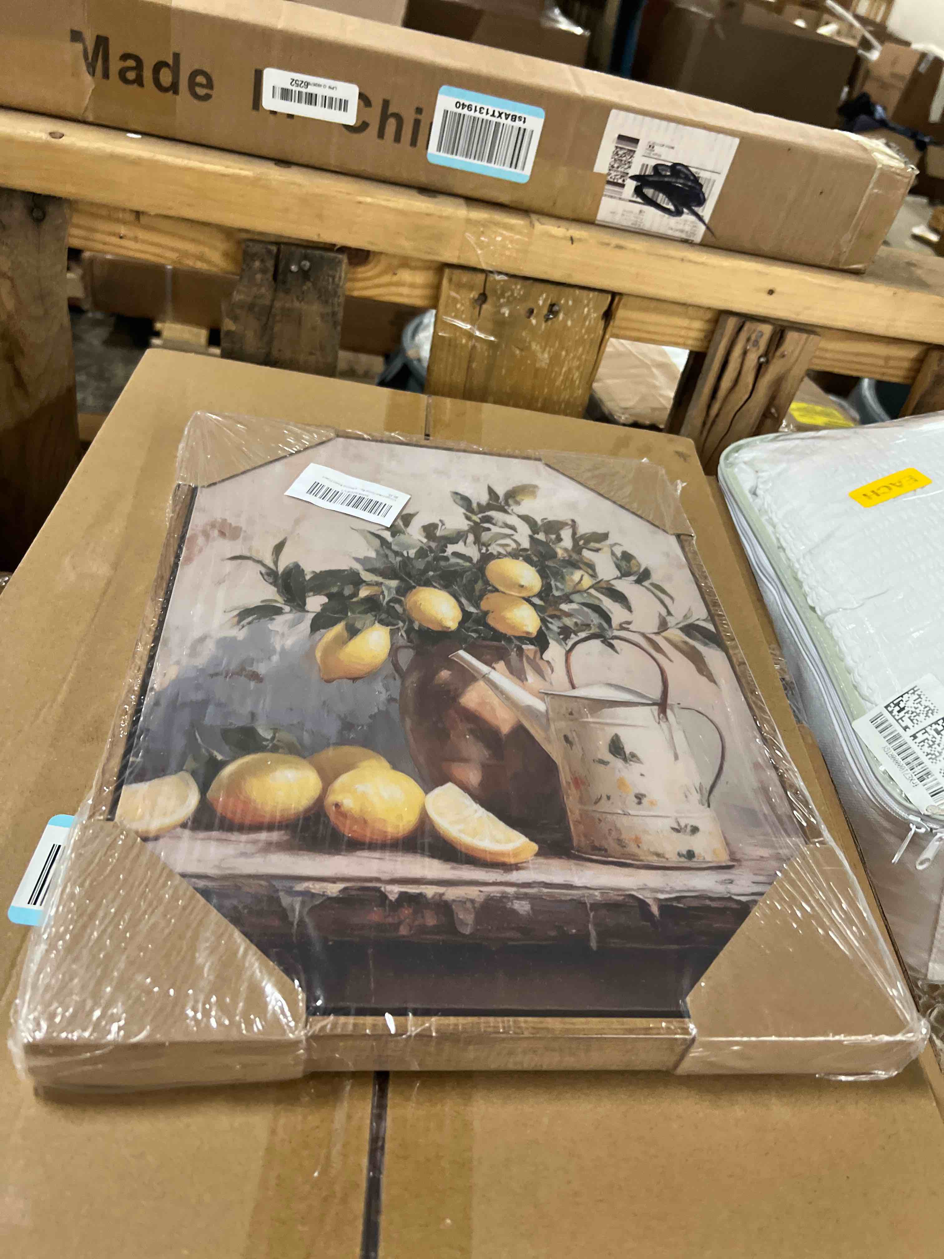 Condition photo showing New/Like New for vintage lemon canvas wall art farmhouse kitchen painting pictures yellow lemon still life wall decor antique fruit posters prints for kitchen dining desktop wooden framed brown 12"l x 16"w