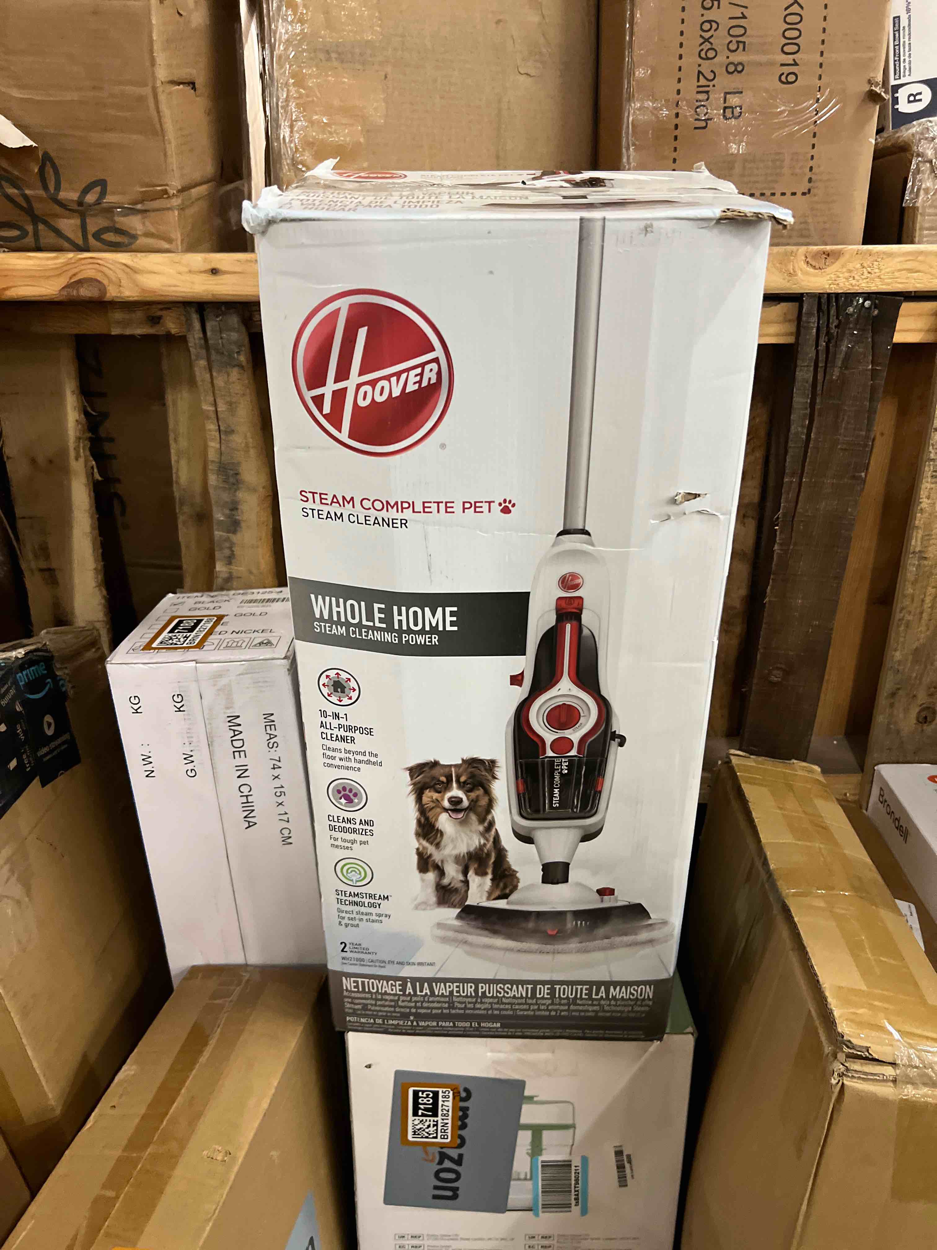 Condition photo showing New/Like New for hoover steam complete pet steam mop, with multi-purpose cleaning tools, for tile and hard floor, removable handheld steamer, steam cleaner, wh21000, white