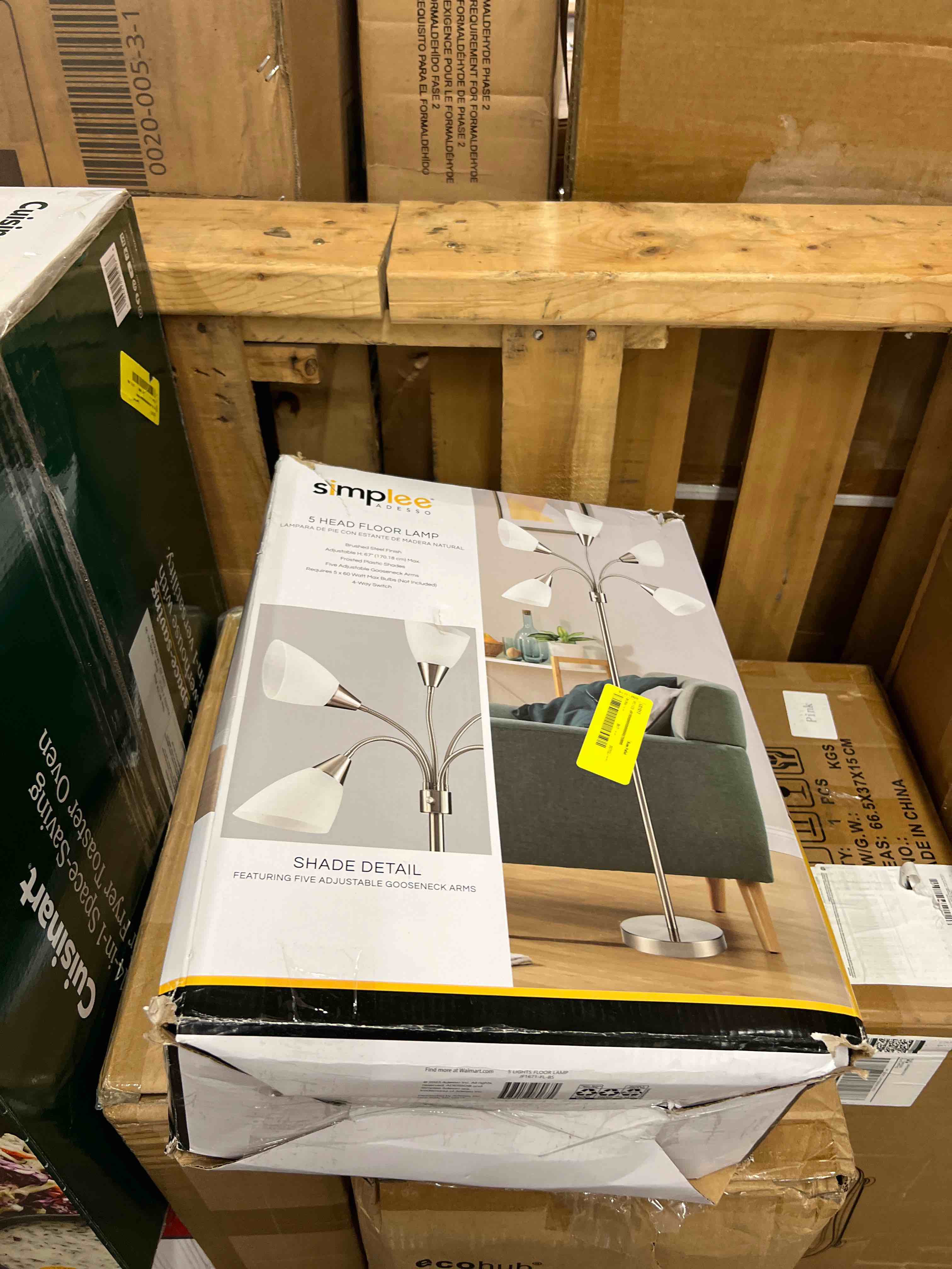 Condition photo showing New/Like New for simplee adesso 67  5-light modern adjustable arm brushed steel floor lamp with white plastic shades