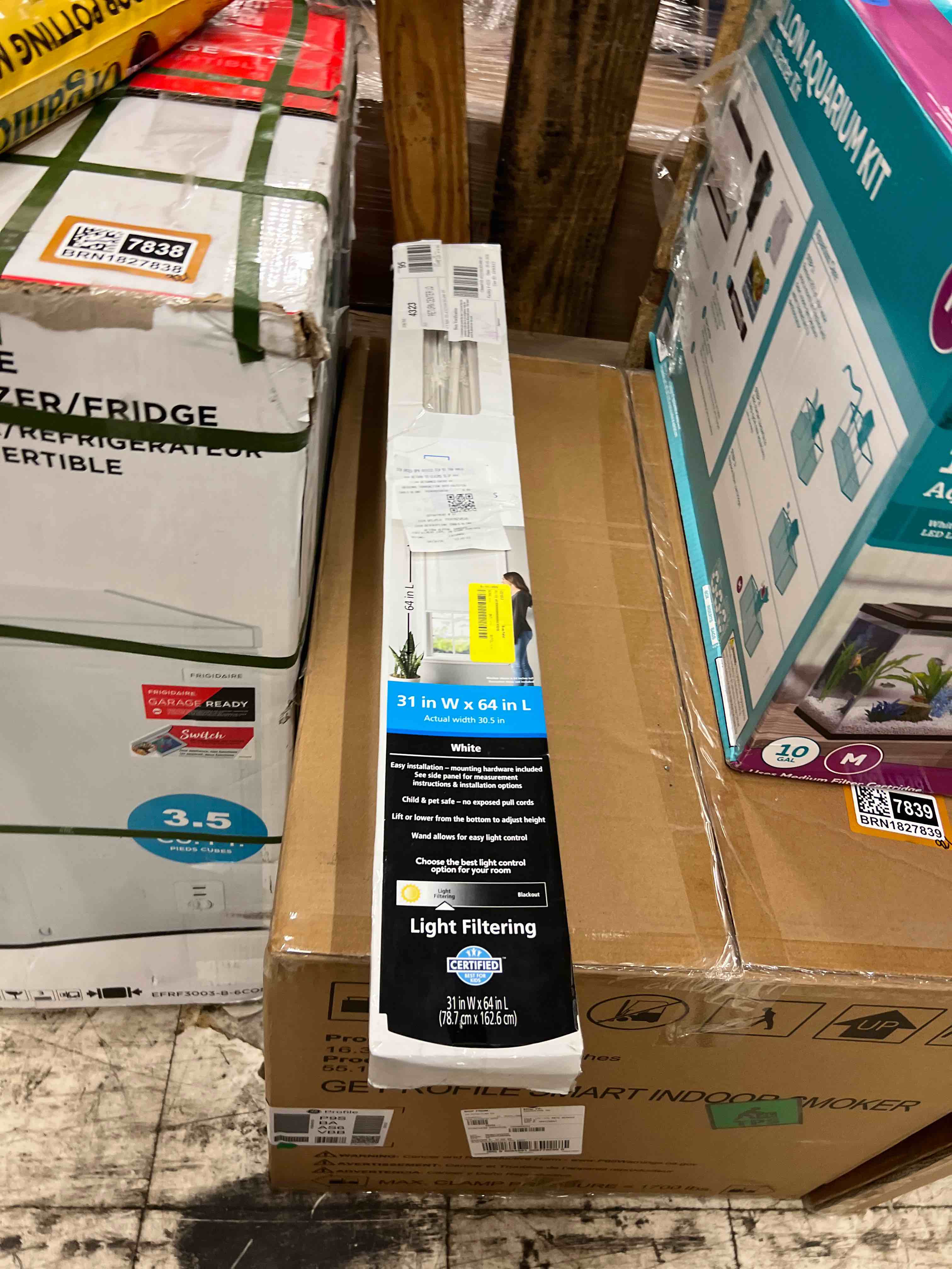 Condition photo showing New/Like New for (2)mainstays cordless 1  vinyl light filtering blinds  white  31  width x 64  length & 23 x 42