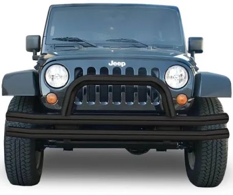 RAMPAGE PRODUCTS Double Tube Front Bumper for Jeep Wrangler JK/JL | Hoop, Steel, Black | 86620 | Fits 2018-2025 Wrangler JL/JLU / 2007-2018 Wrangler JK/JKU / 2020-2025 Jeep Gladiator JT