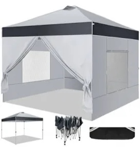 COBIZI 10x10 Pop Up Canopy Tent, One Push Outdoor Gazebo with 4 Removable Sidewalls & Air Vent, Waterproof Commercial Easy Up Adjustable Canopy with 4 Sandbags, 4 Stakes & 8 Ropes for Party, White