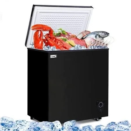 Igloo 5.0 Cu Ft. Upright Deep Freezer Chest- Deep Freezer with Quick Freezing System & Adjustable Thermostat- Low Noise Freezer with Removable Basket & LED Lights for Homes, Garages & Basements- Black Black 5.0 Cu. Ft.
