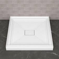 34x 34x3.75" W Alcove Shower Pan Base With Center Drain Hole And Magnetic Cover In White- Square Shower Base