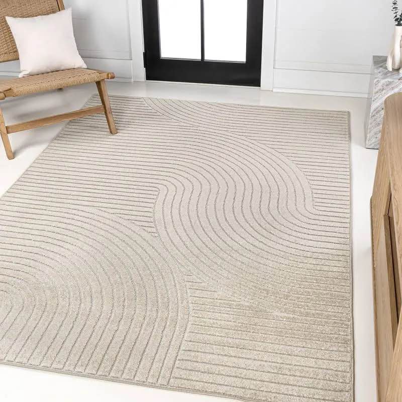 Hallie High-Low Minimalist Curve Geometric Ivory/Cream 8 ft. x 10 ft. Indoor/Outdoor Area Rug