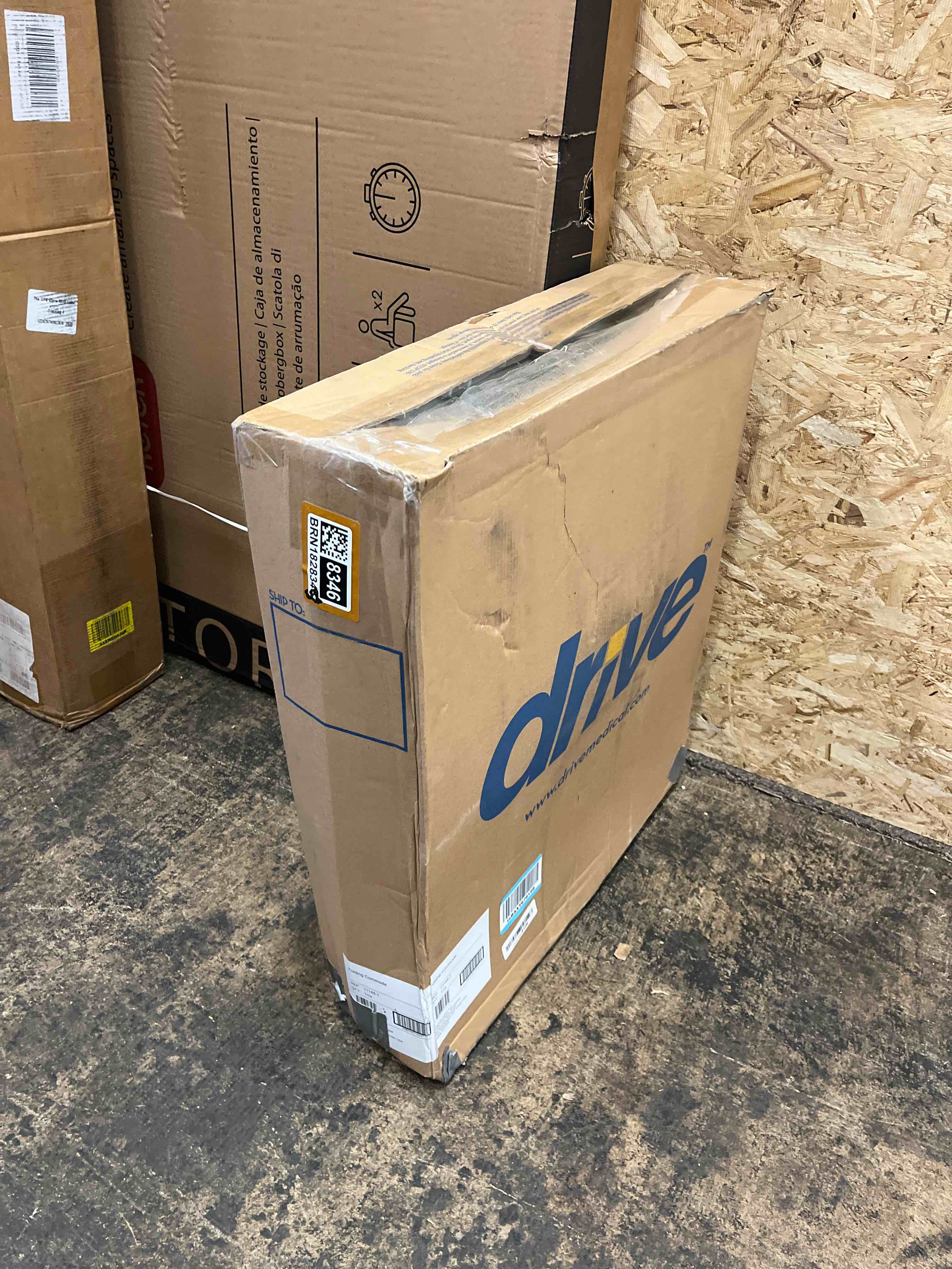 Condition photo showing New/Like New for Drive Medical 11148-1 Folding Steel Bedside Commode Chair, Portable Toilet, Supports Individuals Weighing Up To 350 Lbs, with 7.5 Qt. Bucket and 13.5 Inch Seat, Grey