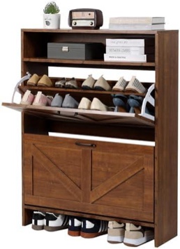 KIOMIMI Shoe Organizer Cabinet Slim Shoe Storage Cabinet with 2 Flip Drawers for Entryway, Rustic Free Standing Shoe Rack Hidden Narrow Shoe Holder for Front Door, Foyer, Hallway, Barn