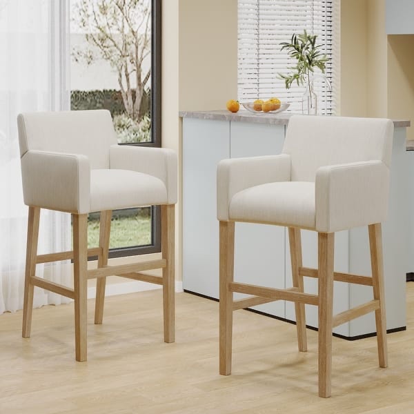 Armga Fabric and Rubberwood 30.5 inch Barstools by Christopher Knight Home - Beige/Weathered Natural  byChristopher Knight Home 300 lbs. Capacity.