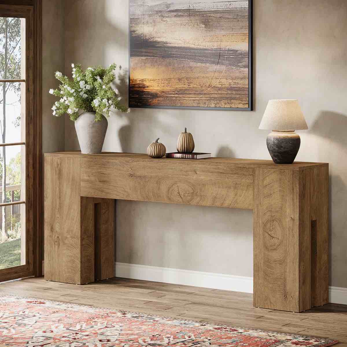 71" Farmhouse Console Table For Entryway, Long Sofa Table Behind Couch 