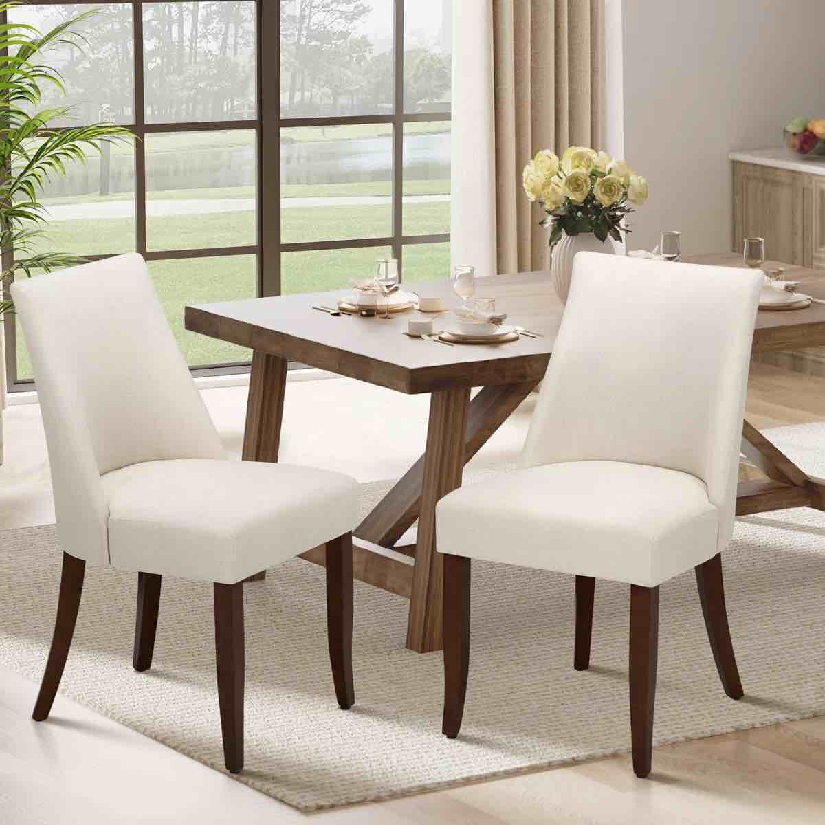 Parsons Fabric Upholstered Dining Chair Solid Wood Side Chair (Set of 2) 