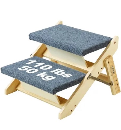VEVOR Wood Pet Stairs/Pet Steps, 2-in-1 Foldable Wooden Dog Stair for Beds, Sofa and Cars, Dog Stairs & Ramp with 2 Steps for Small Medium Large Pet, up to 110 lbs