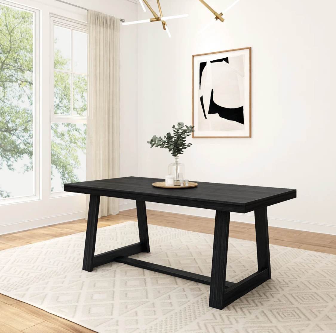 Linzy Pine Solid Wood Dining Table By Wade Logan In Black Wirebrush