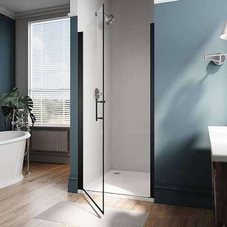 Bathroom Shower Door, Frameless Tempered Glass Shower Door, 36''W x 72''H Shower Panel, H-Type Single Shower Swing Door, Matte Black Finish with Handle