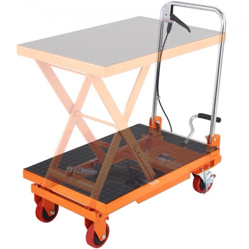 VEVOR Hydraulic Lift Table Cart, 330lbs Capacity 28.5" Lifting Height, Manual Single Scissor Lift Table with 4 Wheels and Non-slip Pad, Hydraulic Scissor Cart for Material Handling and Transportation 