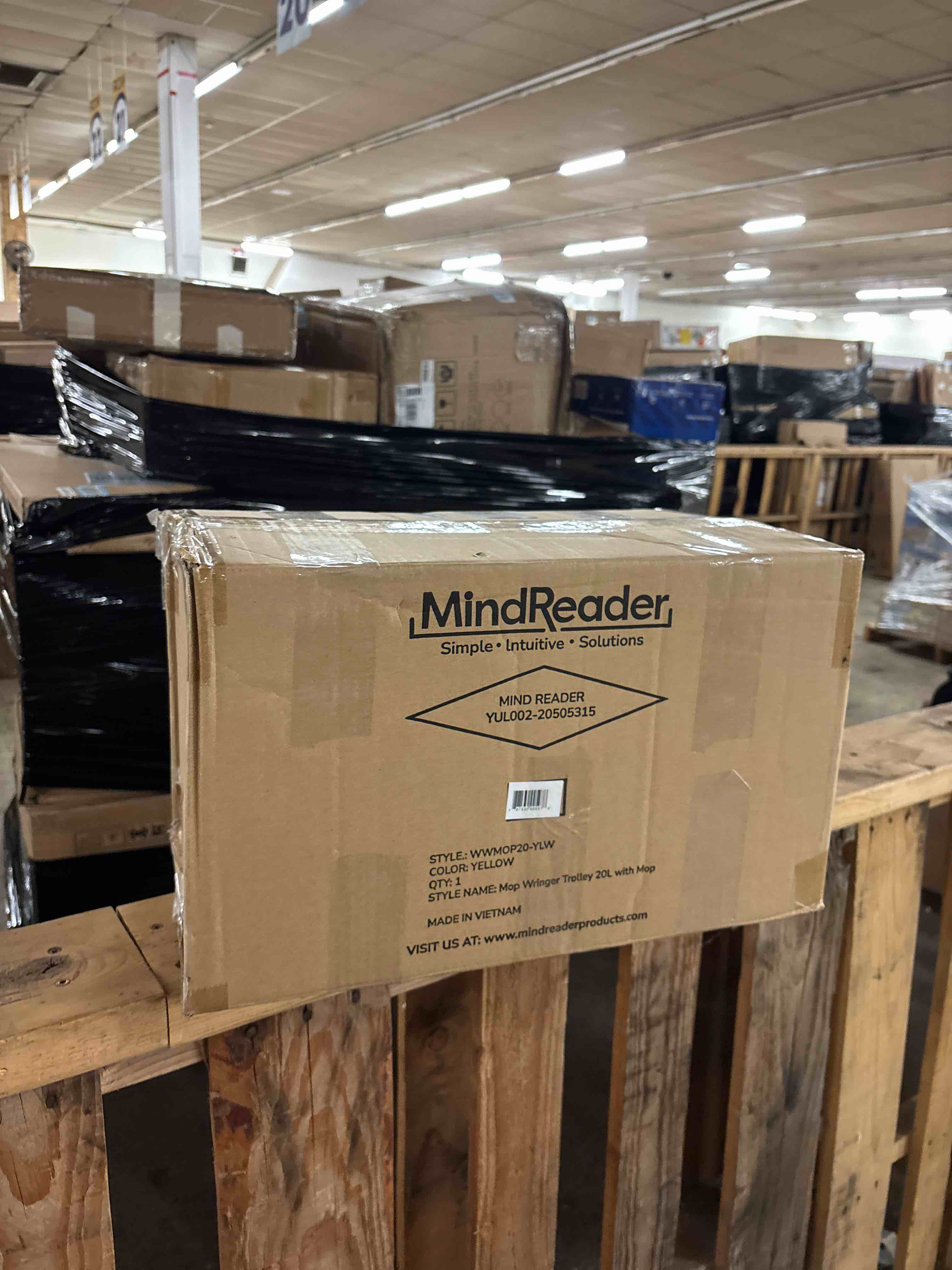 Condition photo showing New/Like New for Mind Reader Bucket with Wringer and Mop Set, 22 Qt (5.5 Gallon), Floor Cleaning, Wheels, 16.25" L x 10.75" W x 24.5" H, Yellow Mop Bucket and Mop Yellow