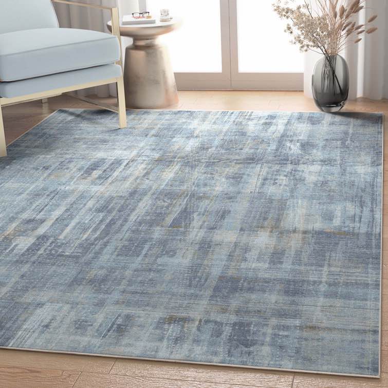 Nuzzo Toronto Modern Brushstroke Flat-Weave Blue Area Rug 10ft x 13ft 