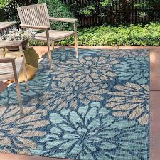 Weddington Floral Palms Aqua blue indoor outdoor area rug 7ft 6in x 10ft 