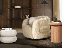 Condition photo showing New/Like New for Jennifer Taylor Home Nest 19.5" Low Round Upholstered Ottoman in Almond White. 