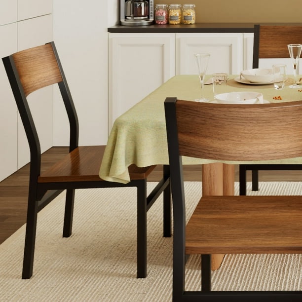 Condition photo showing New/Like New for iPormis 35''Tall Dining Chairs Set of 6, Dining Room Chairs with MDF Board & Metal Frame, Perfect for Small Space, Easy Clean,Walnut